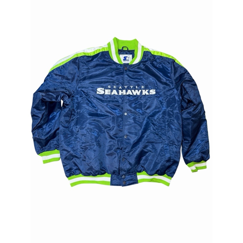 Starter Seattle Seahawks Jacket Blue Satin Varsity NFL 4XL Big Logo